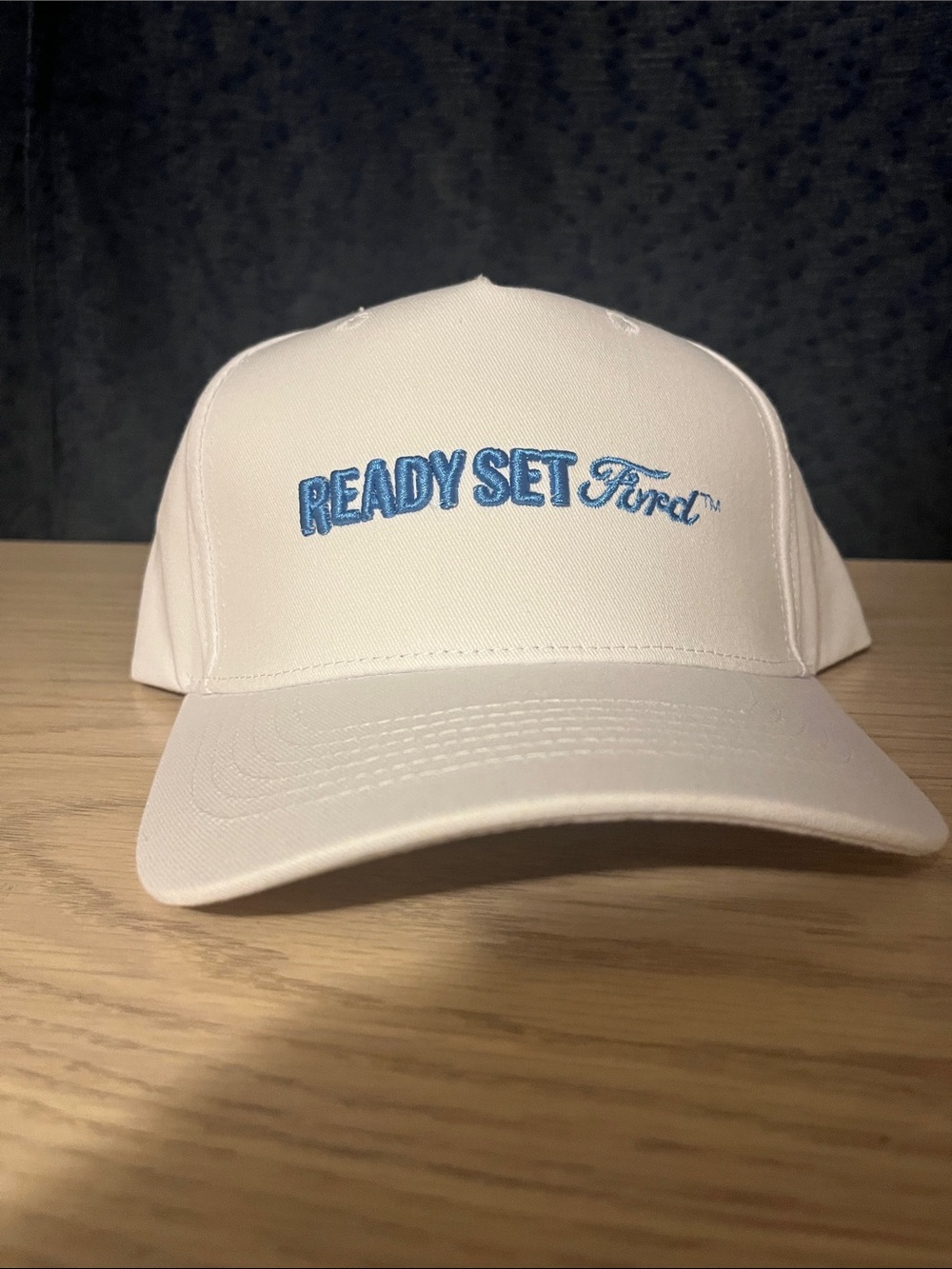 Ford Kids White Cap with Blue "READY SET" Embroidery